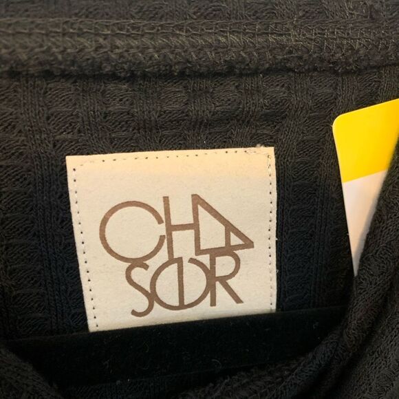 😊 3/$30 CHASER black Hoodie thin waffle soft fabric shirttail hem Size S - Picture 2 of 7